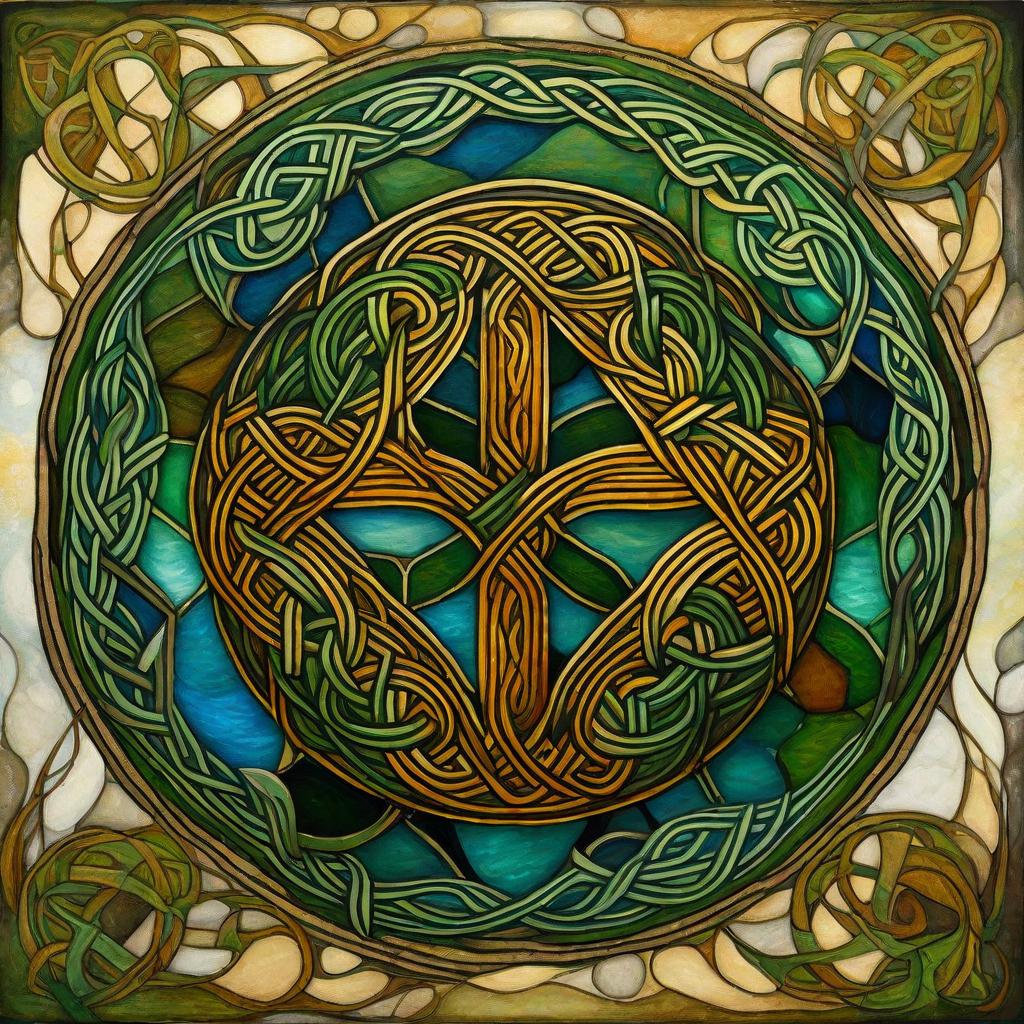 A circular pattern combines green and gold around a cross-like centre.