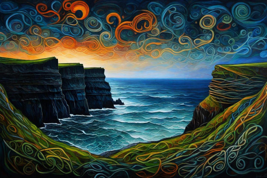 Sunset beyond the Headland shown at A4 scale in a room
