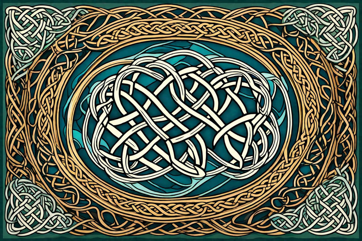 An ivory knot is enclosed by a delicate gold border.