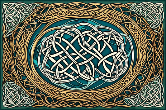 An ivory knot is enclosed by a delicate gold border.